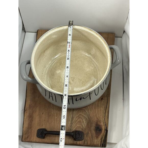 CHEFS ATELIER Light Grey 4.8 QT ENAMELED STEEL Pot “Faith in Food” Lid Cast - Picture 8 of 12